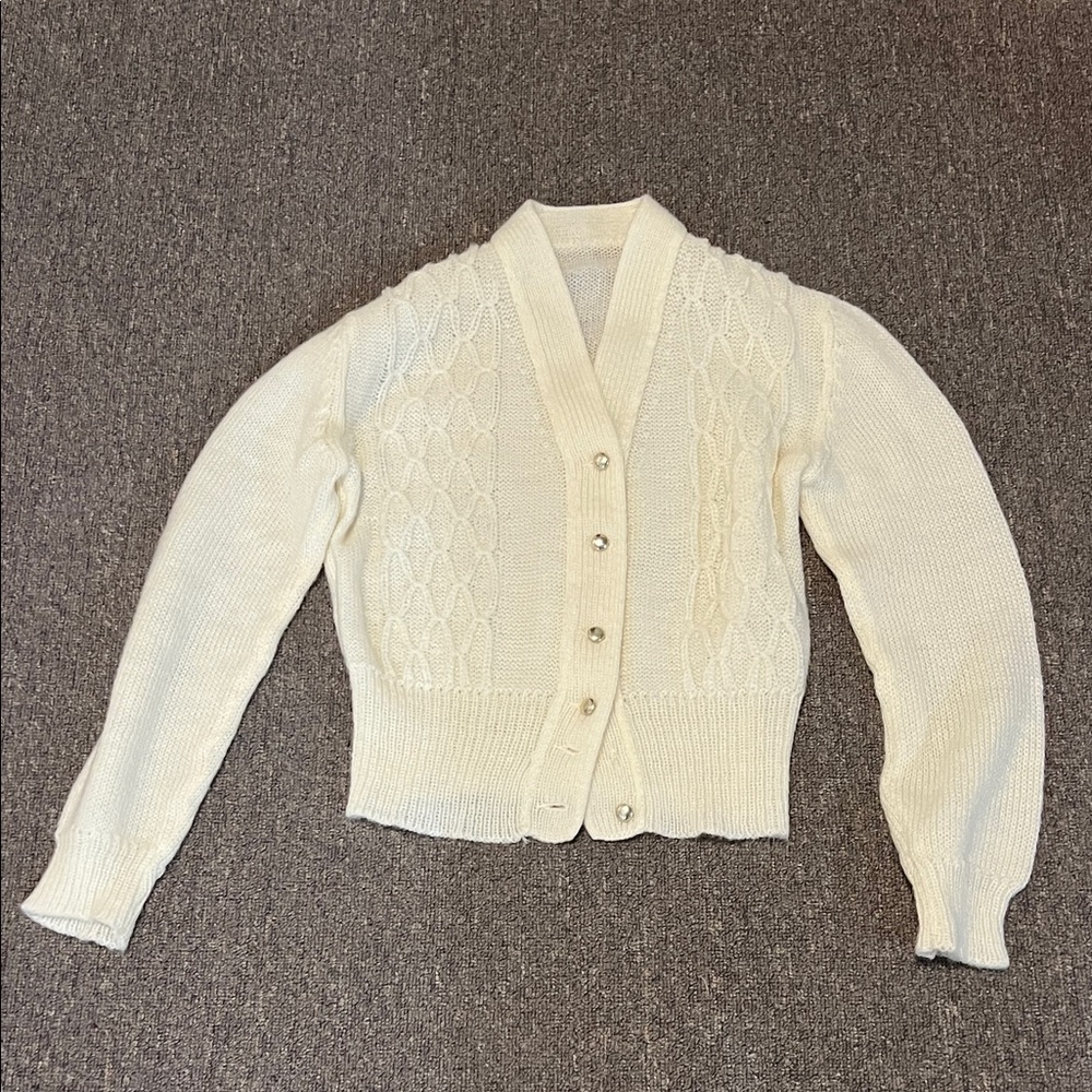 Cream Cable-Knit Button-Front Women's Sweater Cardigan
